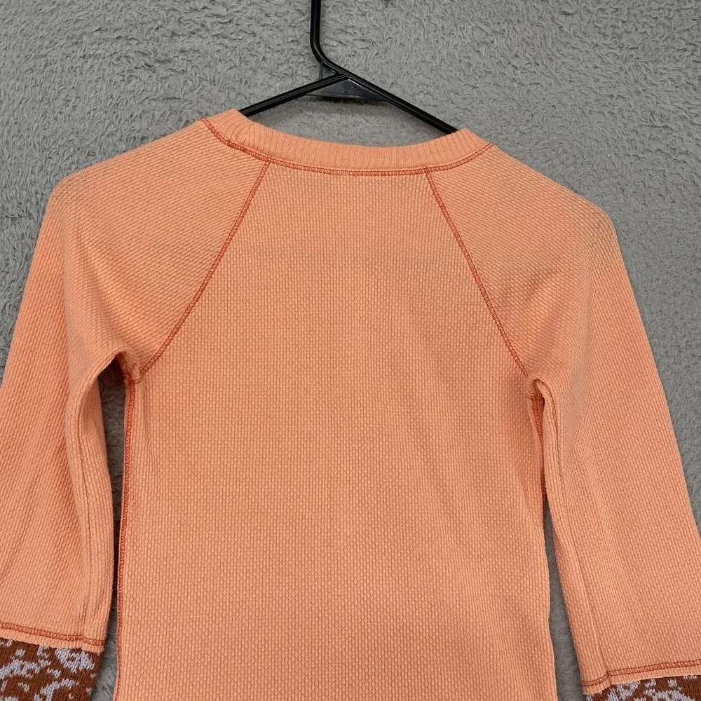 Free People Thermal Top Womens XS Crochet Fair Isle Sleeve Cozy Waffle Boho